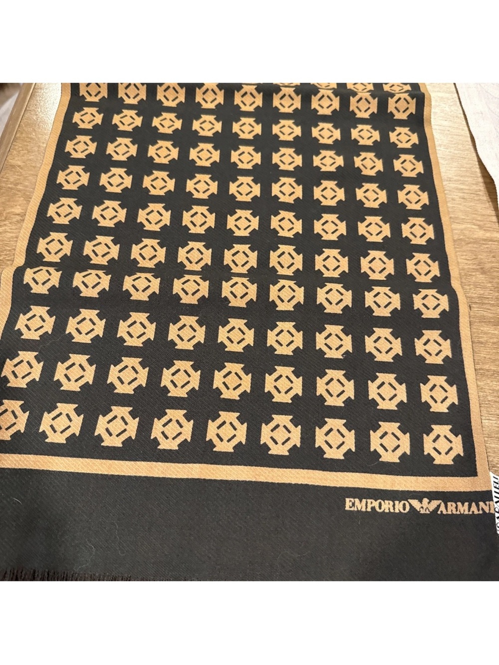 Emporio Armani Black & Tan Geometric Logo Scarf